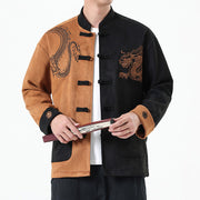 Buddha Stones Dragon Embroidery Casual Frog-button Cotton Men's Jacket Shirt Clothing Men's Jacket Shirt BS 27