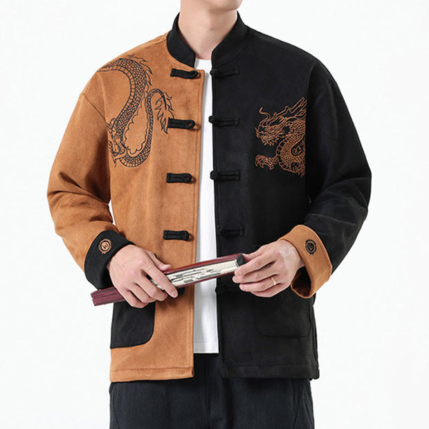 Buddha Stones Dragon Embroidery Casual Frog-button Cotton Men's Jacket Shirt Clothing Men's Jacket Shirt BS 27