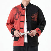 Buddha Stones Dragon Embroidery Casual Frog-button Cotton Men's Jacket Shirt Clothing Men's Jacket Shirt BS 34