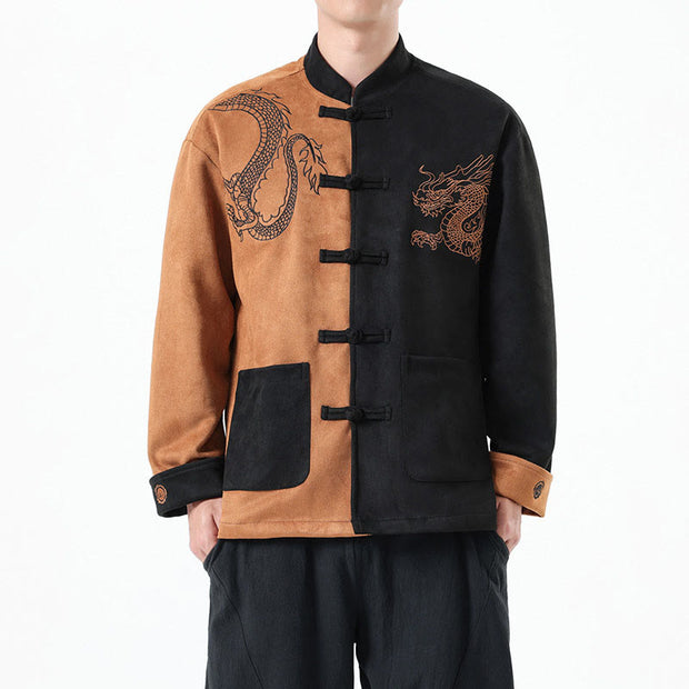 Buddha Stones Dragon Embroidery Casual Frog-button Cotton Men's Jacket Shirt Clothing Men's Jacket Shirt BS 26