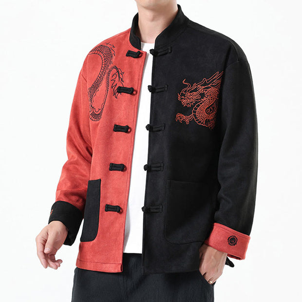 Buddha Stones Dragon Embroidery Casual Frog-button Cotton Men's Jacket Shirt Clothing Men's Jacket Shirt BS 40