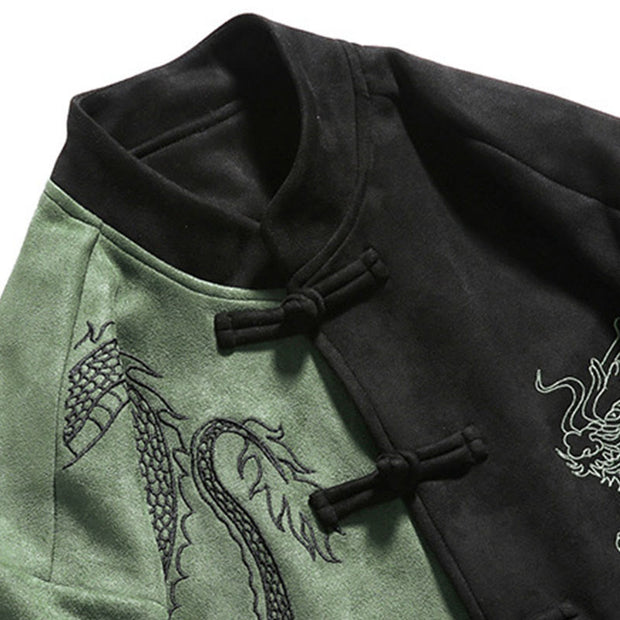 Buddha Stones Dragon Embroidery Casual Frog-button Cotton Men's Jacket Shirt Clothing Men's Jacket Shirt BS 21