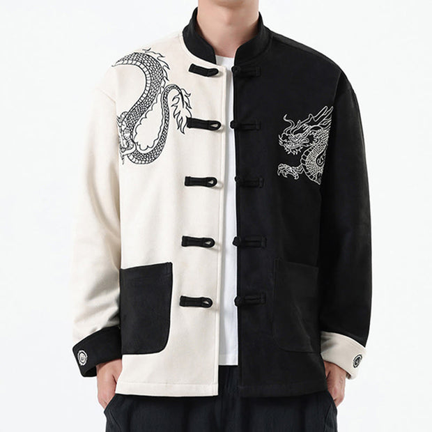 Buddha Stones Dragon Embroidery Casual Frog-button Cotton Men's Jacket Shirt Clothing Men's Jacket Shirt BS 3