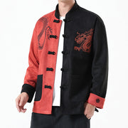 Buddha Stones Dragon Embroidery Casual Frog-button Cotton Men's Jacket Shirt Clothing Men's Jacket Shirt BS 37