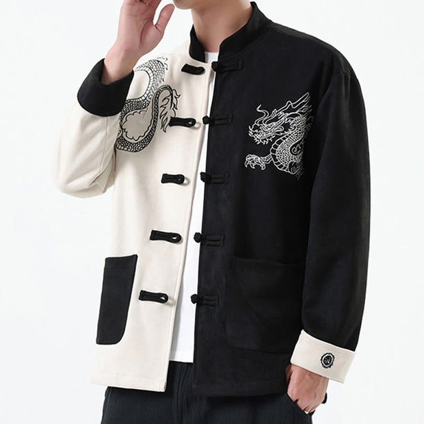 Buddha Stones Dragon Embroidery Casual Frog-button Cotton Men's Jacket Shirt Clothing Men's Jacket Shirt BS 8