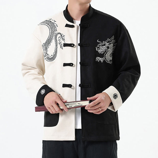 Buddha Stones Dragon Embroidery Casual Frog-button Cotton Men's Jacket Shirt Clothing Men's Jacket Shirt BS 1