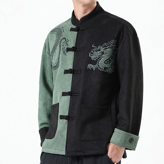 Buddha Stones Dragon Embroidery Casual Frog-button Cotton Men's Jacket Shirt Clothing Men's Jacket Shirt BS 20