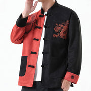 Buddha Stones Dragon Embroidery Casual Frog-button Cotton Men's Jacket Shirt Clothing Men's Jacket Shirt BS 38