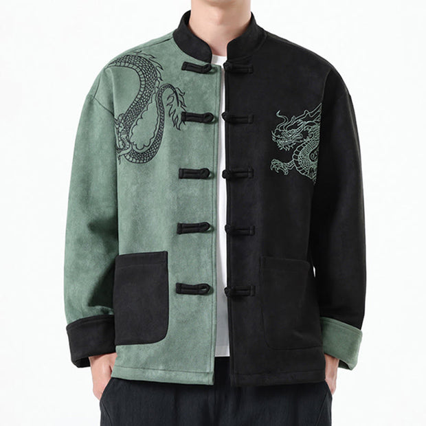 Buddha Stones Dragon Embroidery Casual Frog-button Cotton Men's Jacket Shirt Clothing Men's Jacket Shirt BS 17