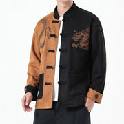 Buddha Stones Dragon Embroidery Casual Frog-button Cotton Men's Jacket Shirt Clothing Men's Jacket Shirt BS 32