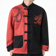 Buddha Stones Dragon Embroidery Casual Frog-button Cotton Men's Jacket Shirt Clothing Men's Jacket Shirt BS 36