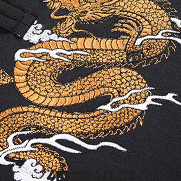 Buddha Stones Dragon Embroidery Frog-button Polyester Men's Jacket Shirt Clothing With Pockets