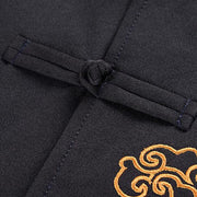 Buddha Stones Dragon Embroidery Frog-button Polyester Men's Jacket Shirt Clothing With Pockets