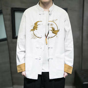 Buddha Stones Crane Embroidery Casual Frog-button Cotton Linen Men's Jacket Shirt Clothing