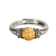 Buddha Stones 925 Sterling Silver Plated Gold Bodhisattva Tara Protection Adjustable Ring