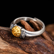 Buddha Stones 925 Sterling Silver Plated Gold Bodhisattva Tara Protection Adjustable Ring Ring BS 4