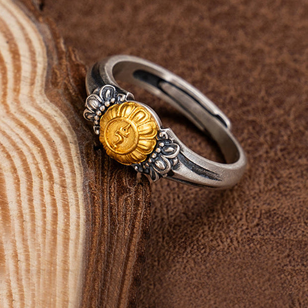 Buddha Stones 925 Sterling Silver Plated Gold Bodhisattva Tara Protection Adjustable Ring