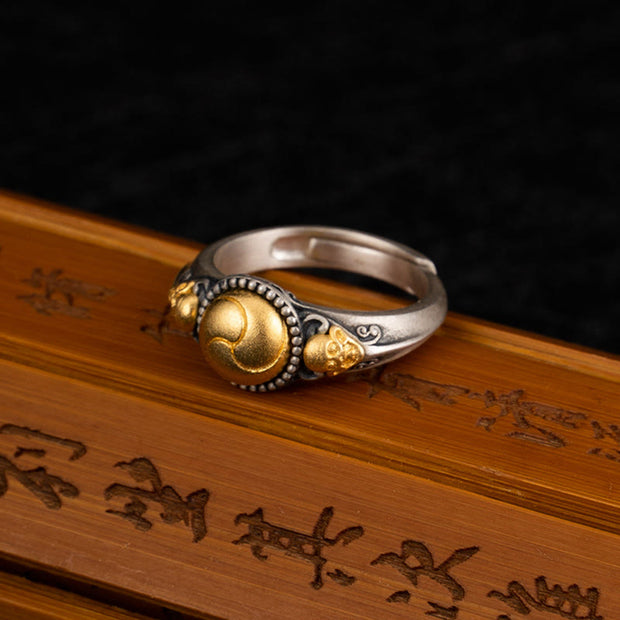 Buddha Stones 925 Sterling Silver Plated Gold Skeleton Balance Adjustable Ring Ring BS 4