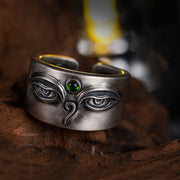 Buddha Stones 925 Sterling Silver Bodhisattva Tara Calm Adjustable Ring Ring BS Bodhisattva Tara(Circumference: 70mm)