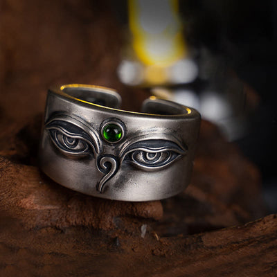 Buddha Stones 925 Sterling Silver Bodhisattva Tara Calm Adjustable Ring Ring BS Bodhisattva Tara(Circumference: 70mm)