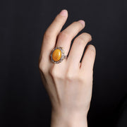 Buddha Stones 990 Sterling Silver Plated Gold Amber Focus Adjustable Ring