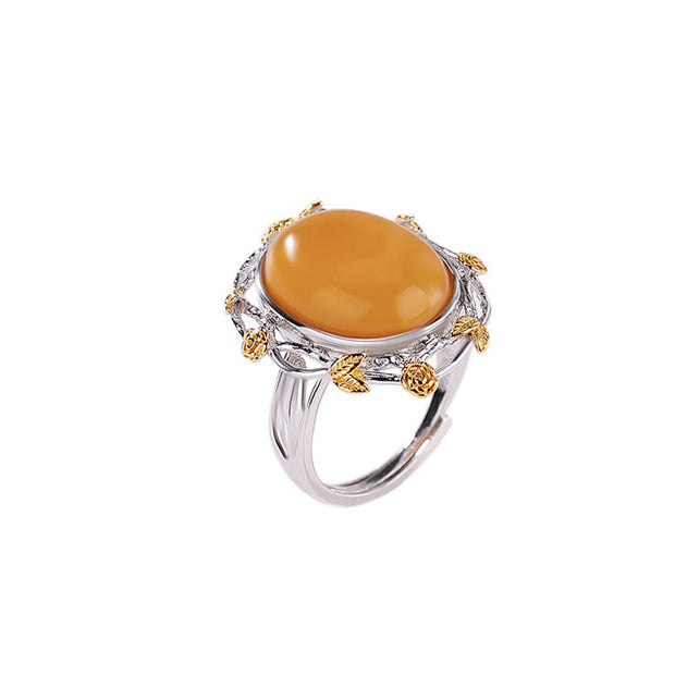 Buddha Stones 990 Sterling Silver Plated Gold Amber Focus Adjustable Ring Ring BS 4