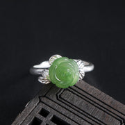 Buddha Stones 925 Sterling Silver Jade Green Rose Luck Adjustable Ring