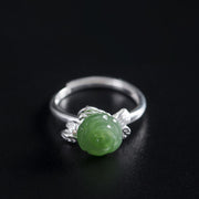 Buddha Stones 925 Sterling Silver Jade Green Rose Luck Adjustable Ring