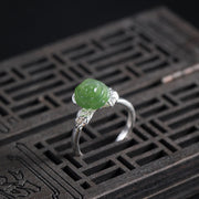 Buddha Stones 925 Sterling Silver Jade Green Rose Luck Adjustable Ring Ring BS 3