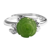 Buddha Stones 925 Sterling Silver Jade Green Rose Luck Adjustable Ring Ring BS 11