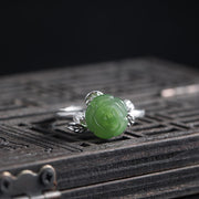 Buddha Stones 925 Sterling Silver Jade Green Rose Luck Adjustable Ring Ring BS 2