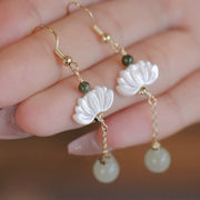 Buddha Stones Hetian Jade Lotus Prosperity Earrings