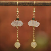 Buddha Stones Hetian Jade Lotus Prosperity Earrings Earrings BS 9