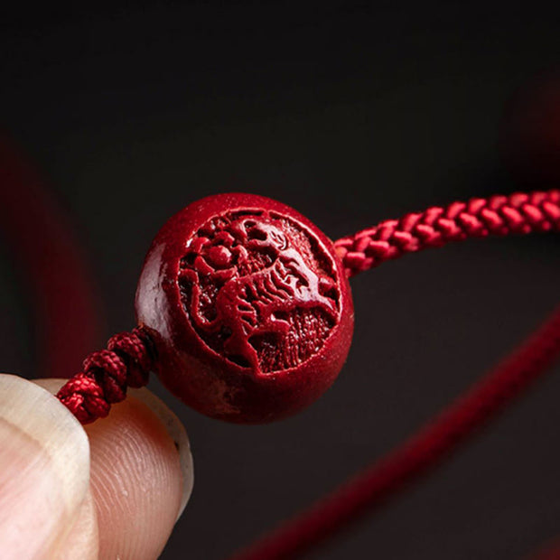 Buddha Stones Natural Cinnabar Chinese Zodiac gourd Calm Blessing Red String Belly Chain