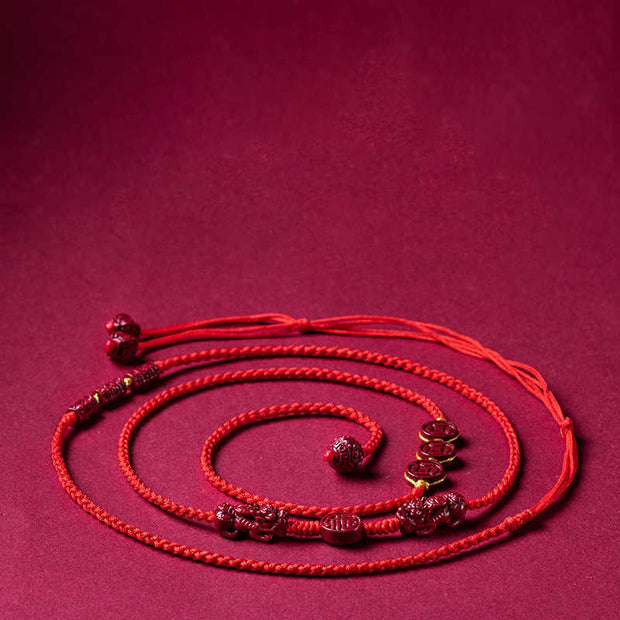 Buddha Stones Natural Cinnabar PiXiu Calm Blessing Red String Belly Chain Belly Chain BS 3