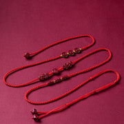 Buddha Stones Natural Cinnabar PiXiu Calm Blessing Red String Belly Chain