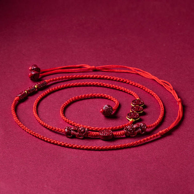 Buddha Stones Natural Cinnabar PiXiu Calm Blessing Red String Belly Chain Belly Chain BS 16