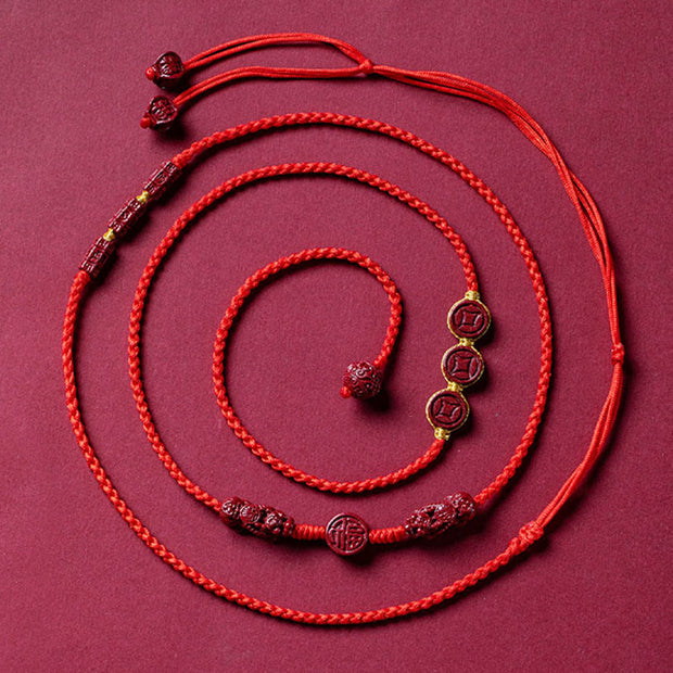 Buddha Stones Natural Cinnabar PiXiu Calm Blessing Red String Belly Chain Belly Chain BS 12