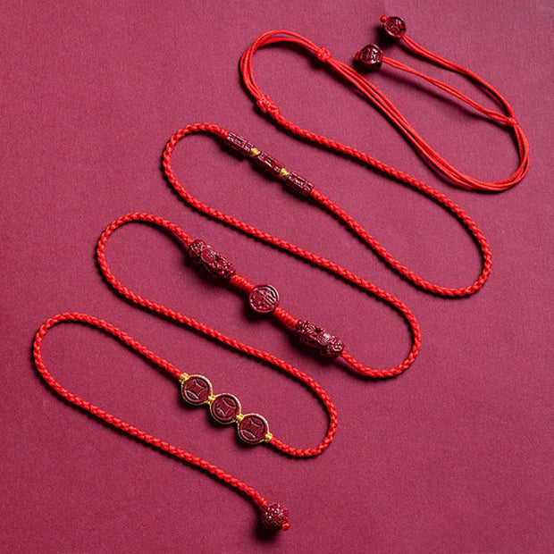 Buddha Stones Natural Cinnabar PiXiu Calm Blessing Red String Belly Chain Belly Chain BS 15