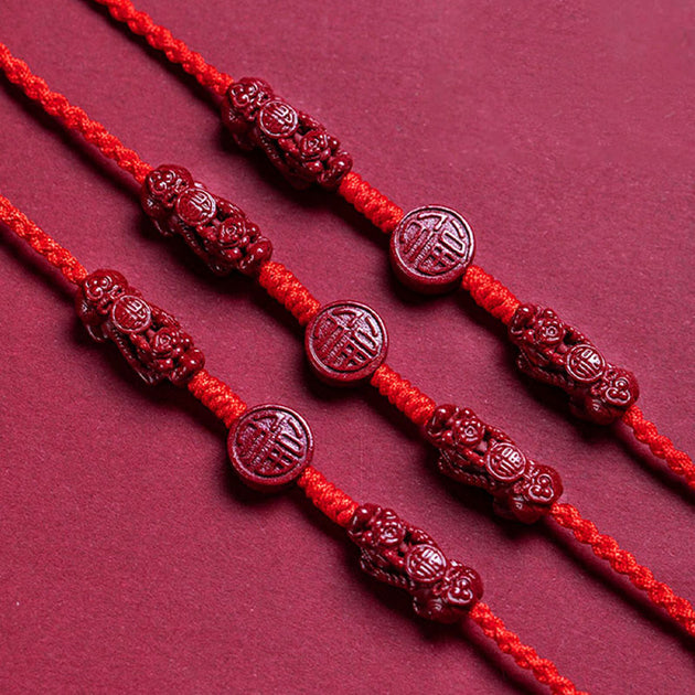 Buddha Stones Natural Cinnabar Pixiu Calm Blessing Red String Belly Ch 