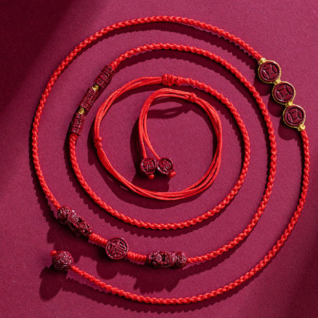 Buddha Stones Natural Cinnabar PiXiu Calm Blessing Red String Belly Chain Belly Chain BS 13