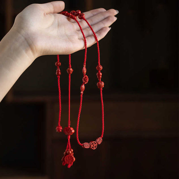 Buddha Stones Natural Cinnabar Calm Blessing Red String Belly Chain