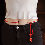 Buddha Stones Natural Cinnabar Calm Blessing Red String Belly Chain Belly Chain BS 4