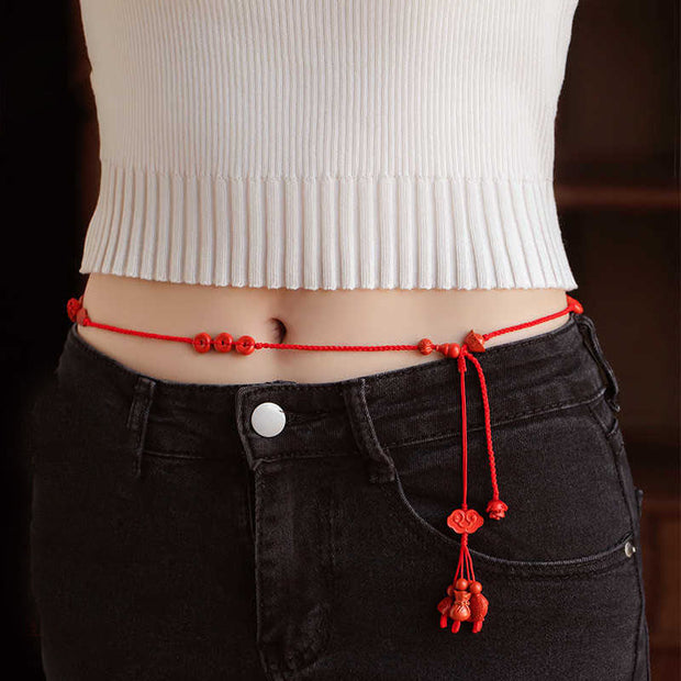 Buddha Stones Natural Cinnabar Calm Blessing Red String Belly Chain