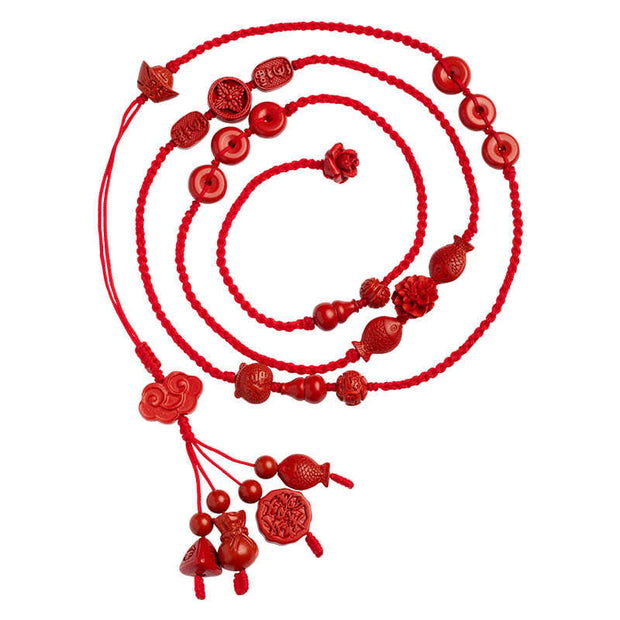 Buddha Stones Natural Cinnabar Calm Blessing Red String Belly Chain Belly Chain BS 12