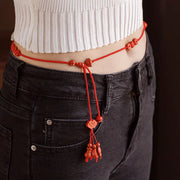 Buddha Stones Natural Cinnabar Calm Blessing Red String Belly Chain Belly Chain BS main