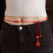 Buddha Stones Natural Cinnabar Calm Blessing Red String Belly Chain Belly Chain BS 9