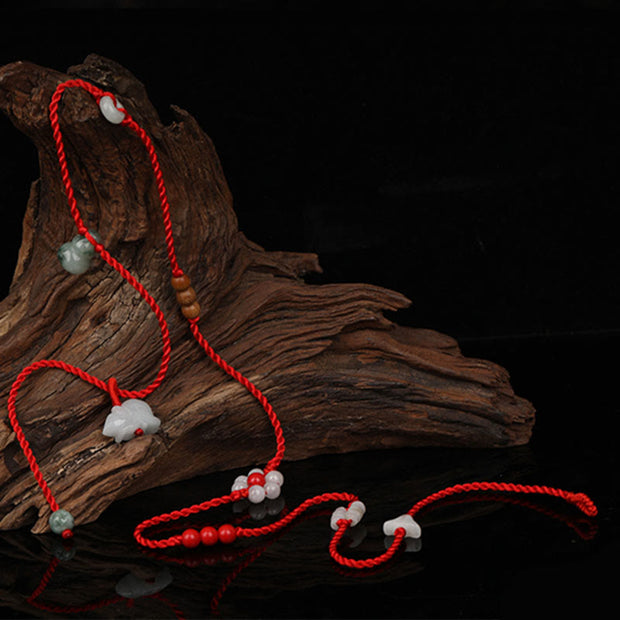 Buddha Stones Chinese Zodiac Peach Wood Blessing Red String Belly Chain