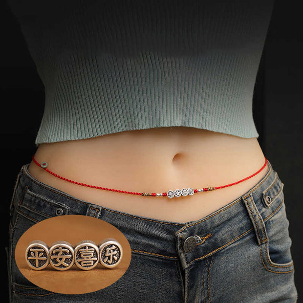 Buddha Stones 999 Sterling Silver Blessing Red String Belly Chain Belly Chain BS main