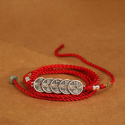 Buddha Stones 999 Sterling Silver Blessing Red String Belly Chain Belly Chain BS Coins Shape